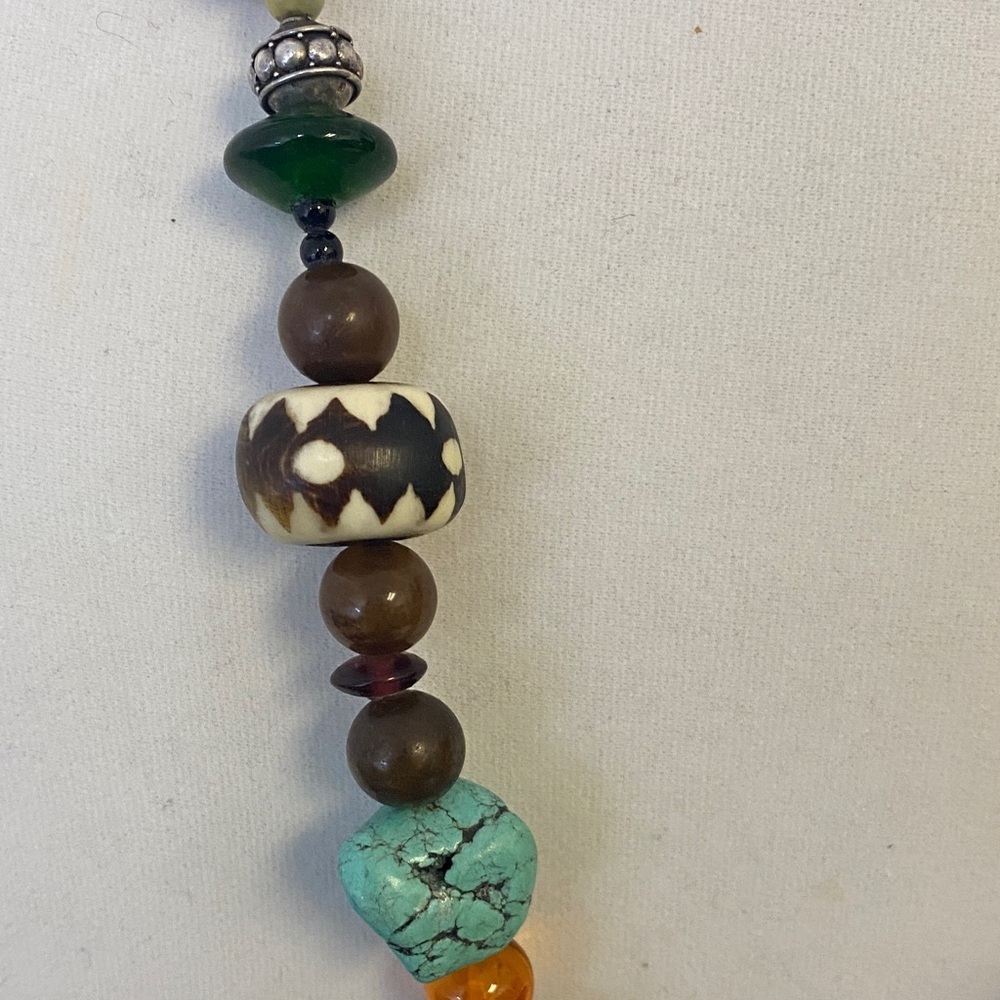 Artisan Beaded Necklace semi precious stones 30” with Earthy Tones - Picture 4 of 7